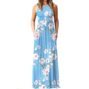 Women's Sleeveless Racerback Loose Plain Maxi Dres